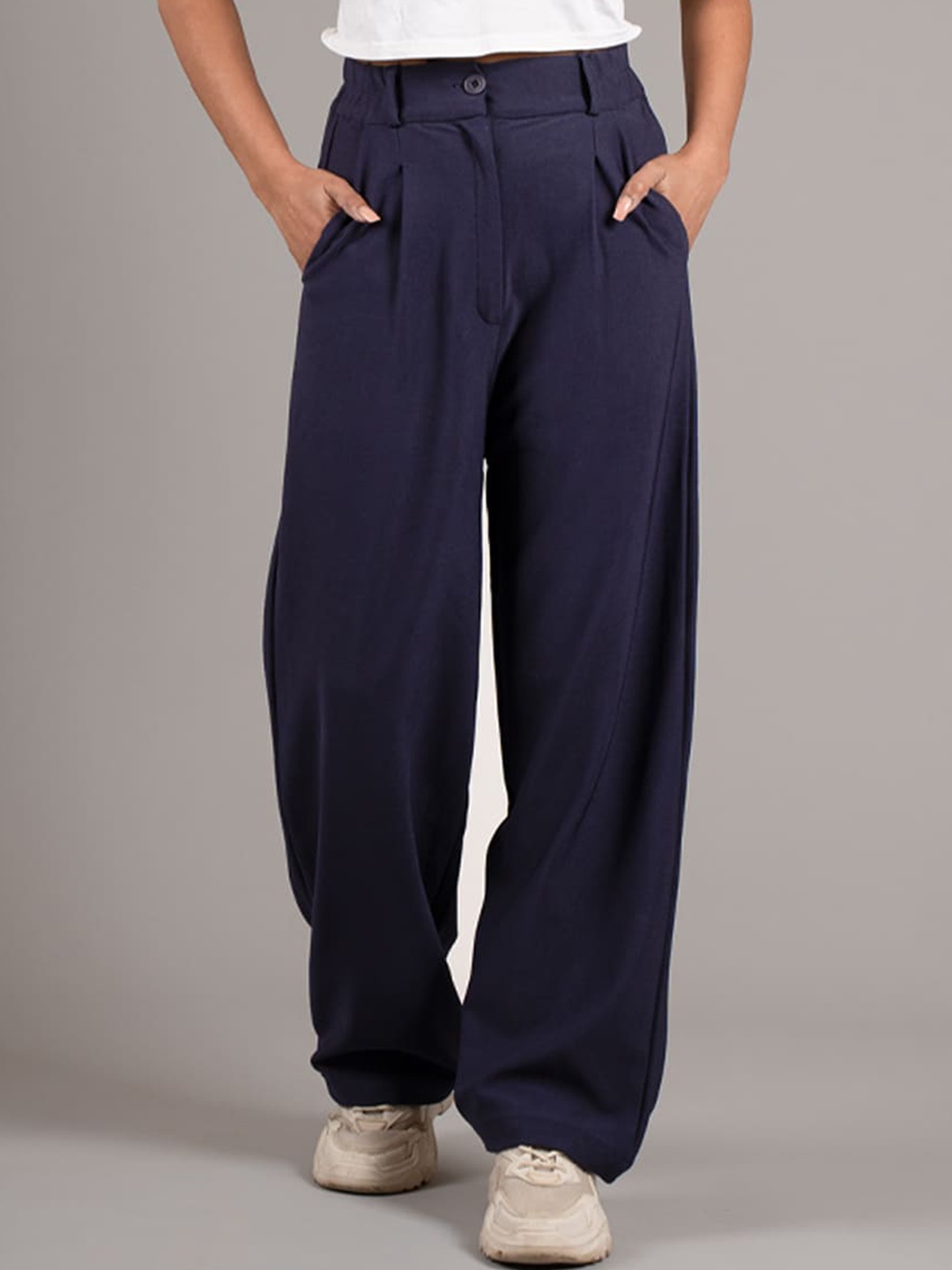 

DressBerry Women Navy Blue High-Rise Pleated Trousers