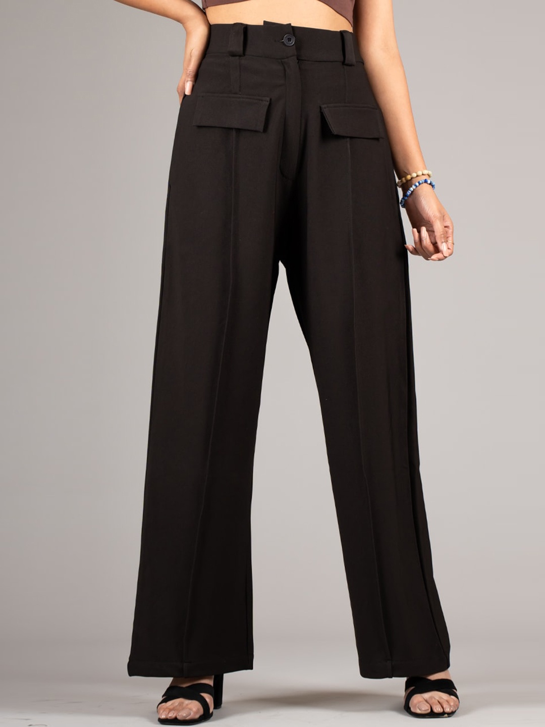 

DressBerry Women Black Regular Fit High-Rise Trousers