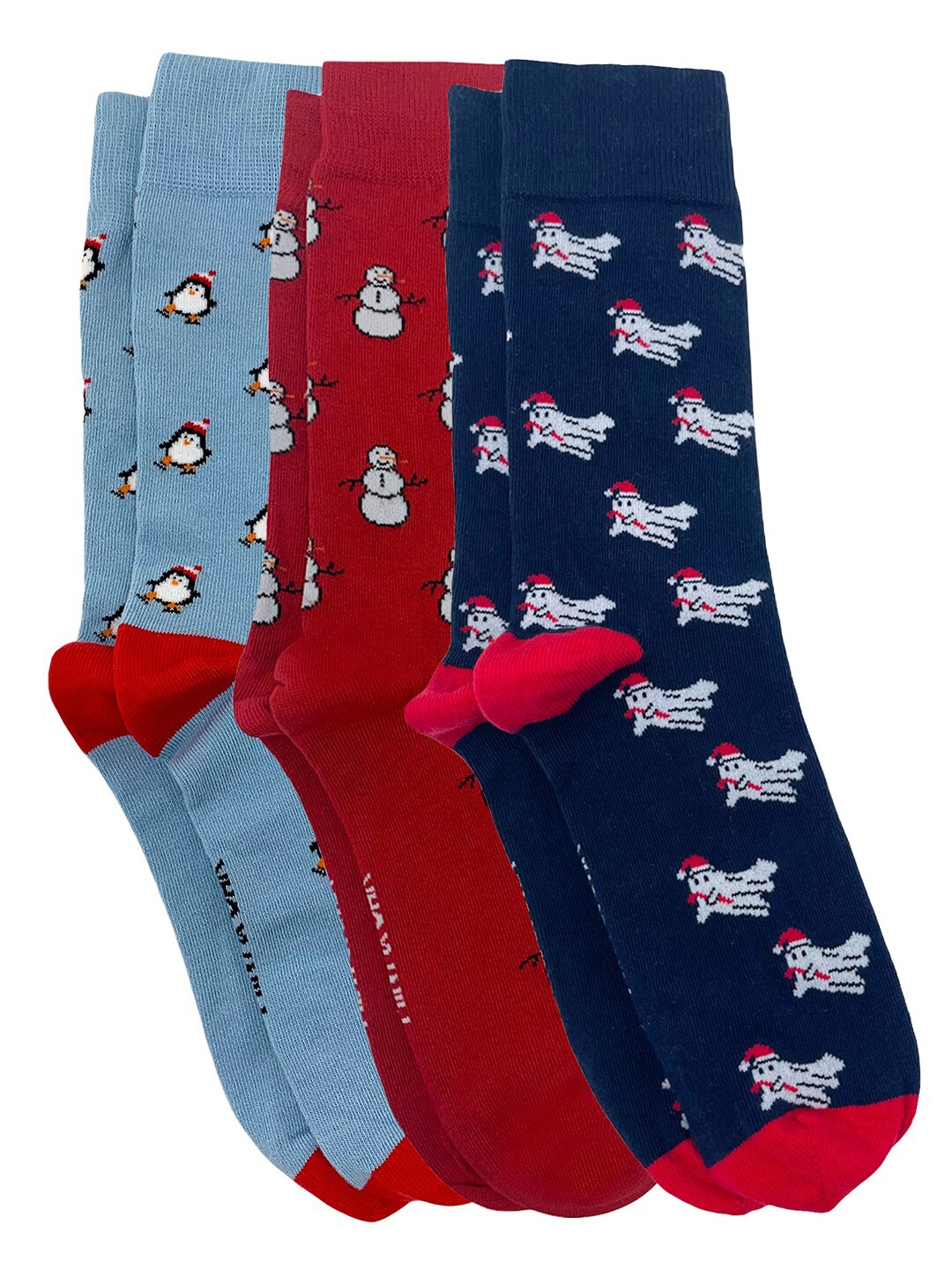 

Mint & Oak Men Pack Of 3 Patterned Calf-Length Socks, Navy blue