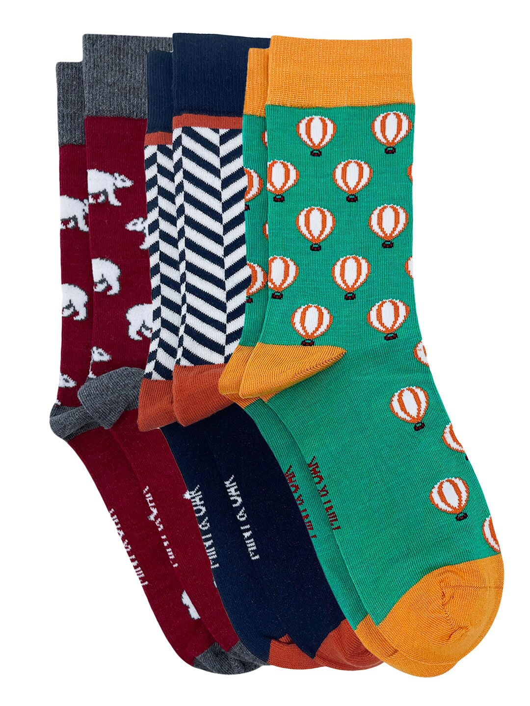 

Mint & Oak Men Pack Of 3 Patterned Calf-Length Socks, Green