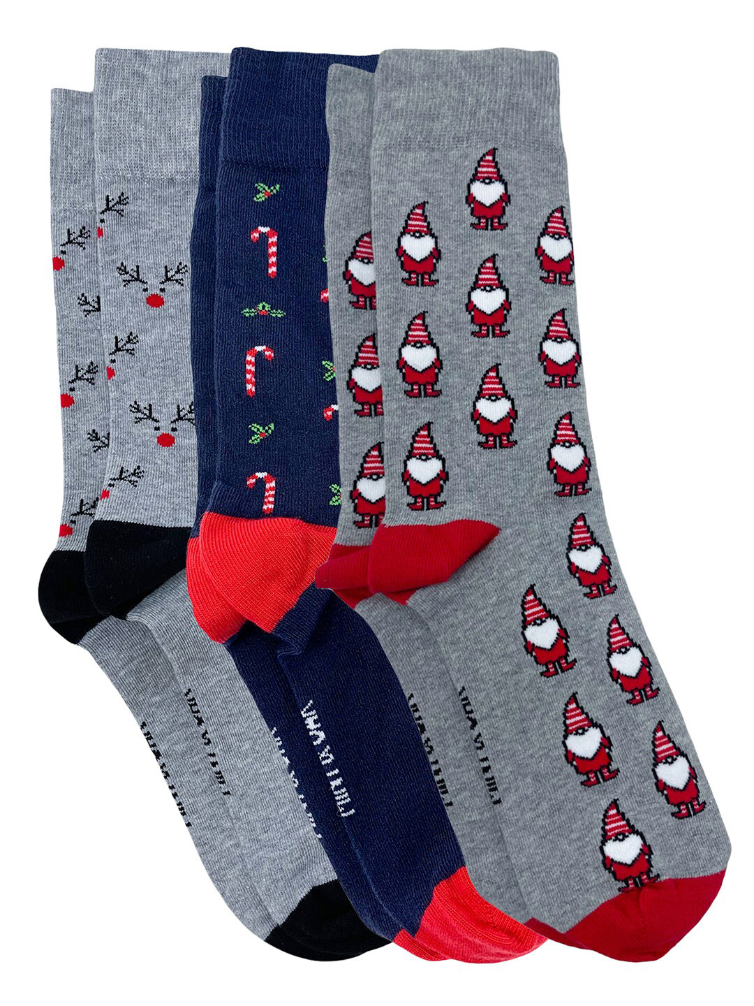 

Mint & Oak Men Pack Of 3 Patterned Calf-Length Socks, Grey