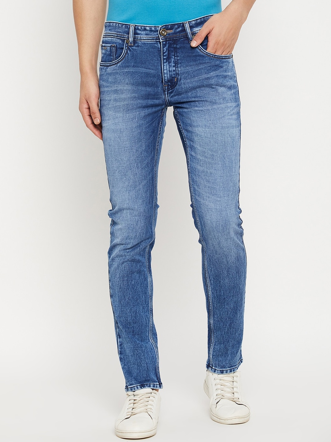

Duke Men Slim Fit Mid-Rise Heavy Fade Medium Shade Cotton Clean Look Stretchable Stretchable Jeans, Blue
