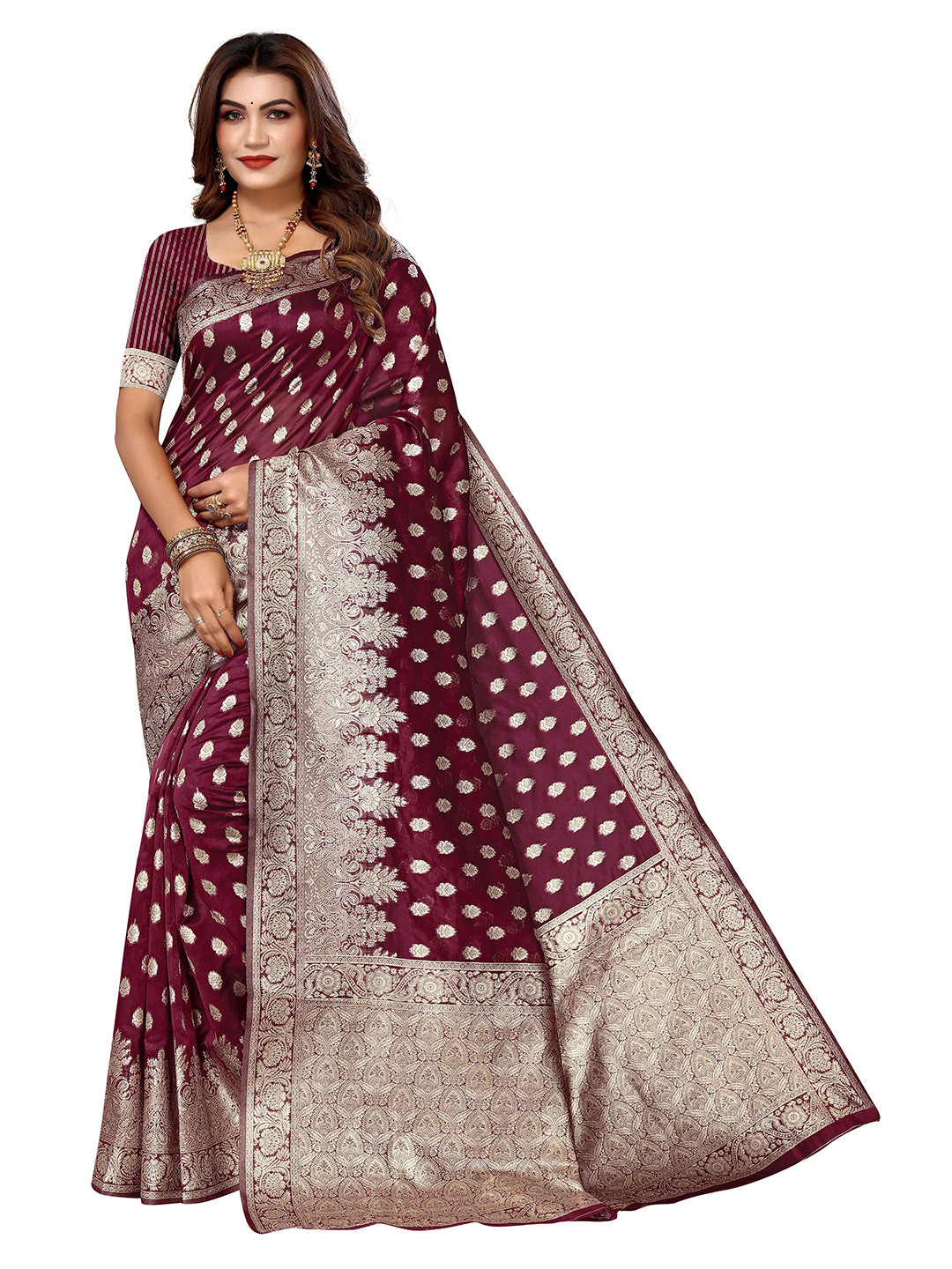 

KALINI Ethnic Motifs Woven Design Zari Kanjeevaram Saree, Brown