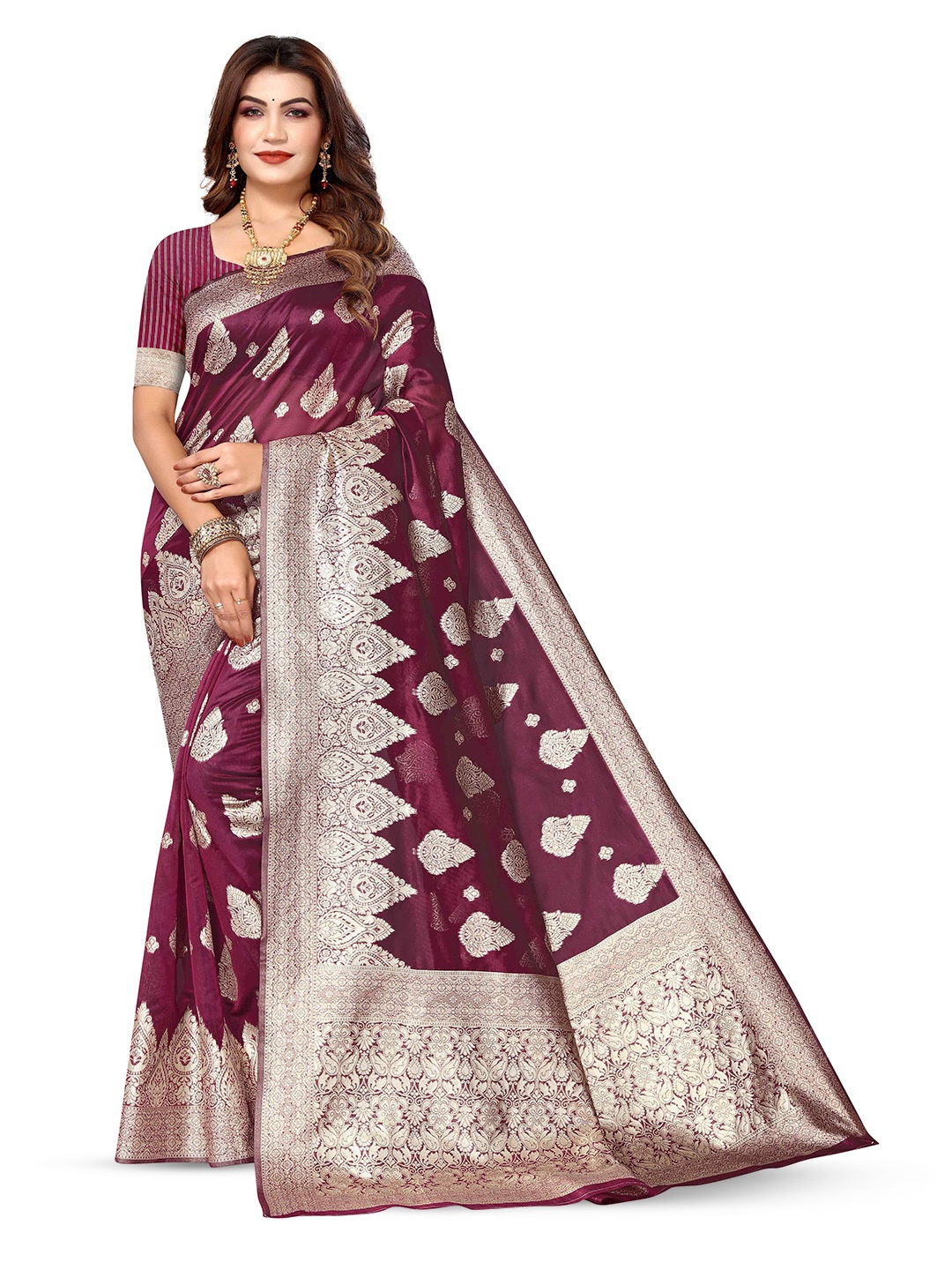 

KALINI Woven Design Zari Kanjeevaram Saree, Purple