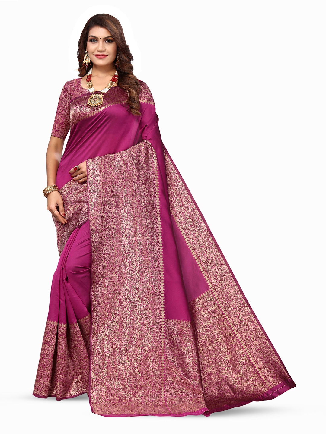 

KALINI Ethnic Motifs Woven Design Zari Kanjeevaram Saree, Pink