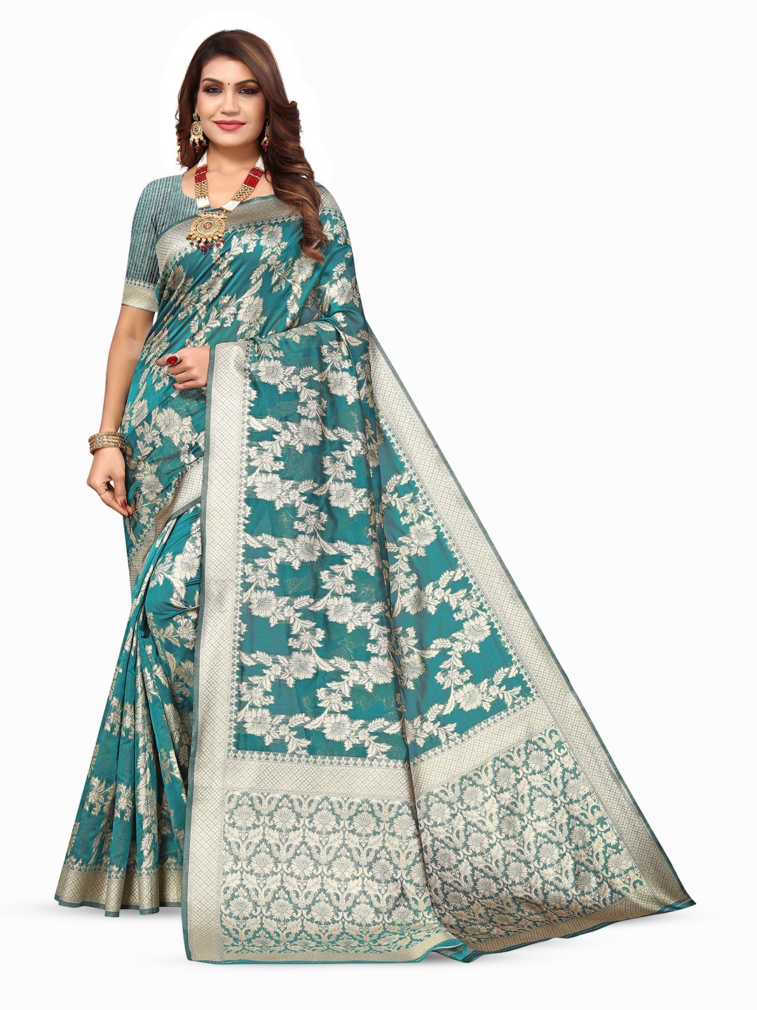 

KALINI Woven Design Zari Kanjeevaram Saree, Green