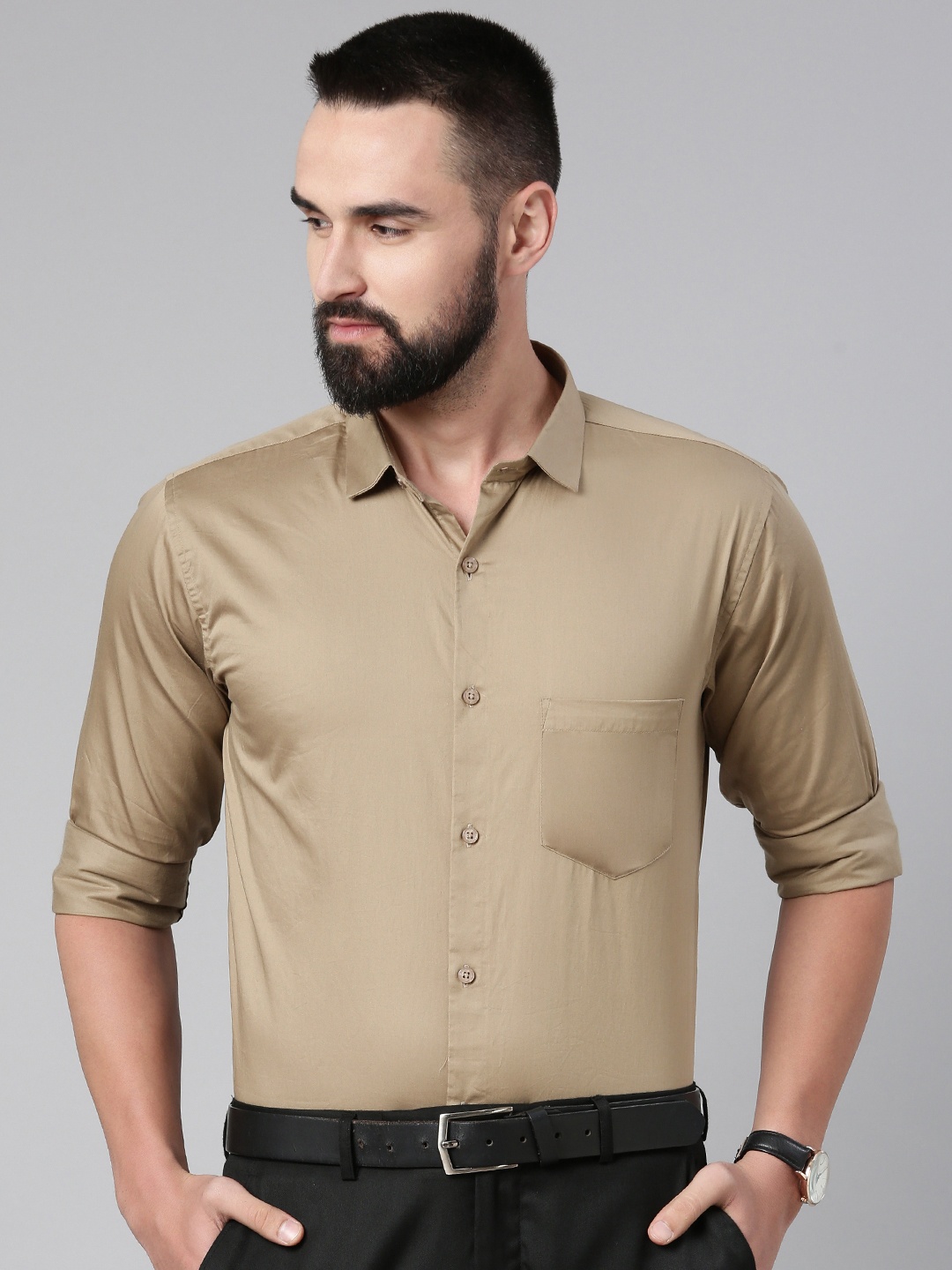 

Majestic Man Men Comfort Slim Fit Opaque Cotton Casual Shirt, Brown