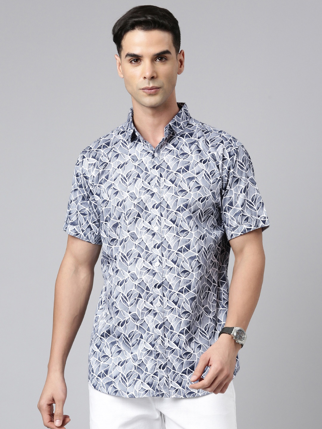 

Majestic Man Men Comfort Slim Fit Opaque Printed Pure Cotton Casual Shirt, White