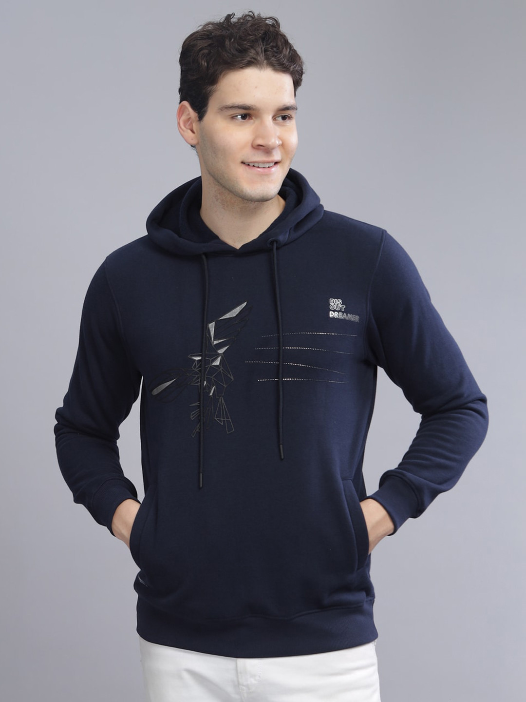 

Parcel Yard Graphic Printed Hooded Cotton Anti Odour Pullover, Navy blue