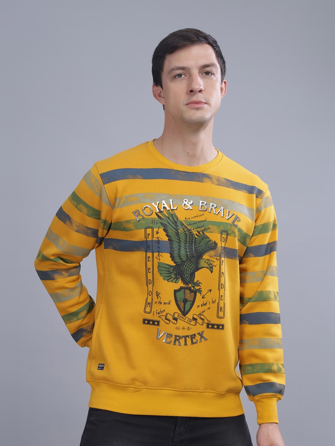 

Parcel Yard Typography Printed Long Sleeves Anti Odour Fleece Pullover, Mustard