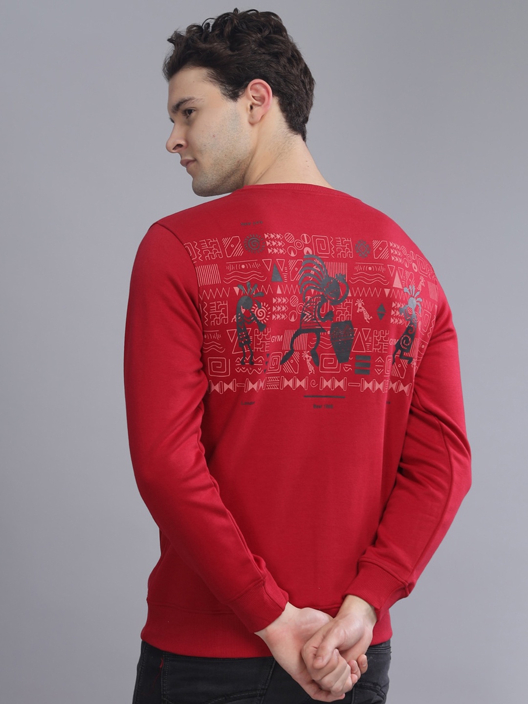 

Parcel Yard Graphic Printed Long Sleeves Anti Odour Cotton Pullover, Red