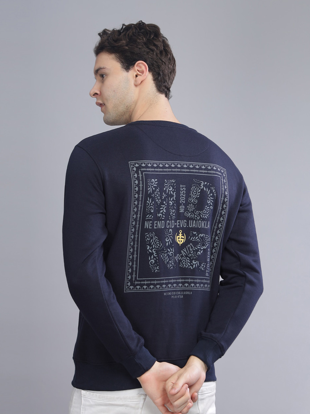 

Parcel Yard Typography Printed Fleece Anti Odour Pullover, Navy blue