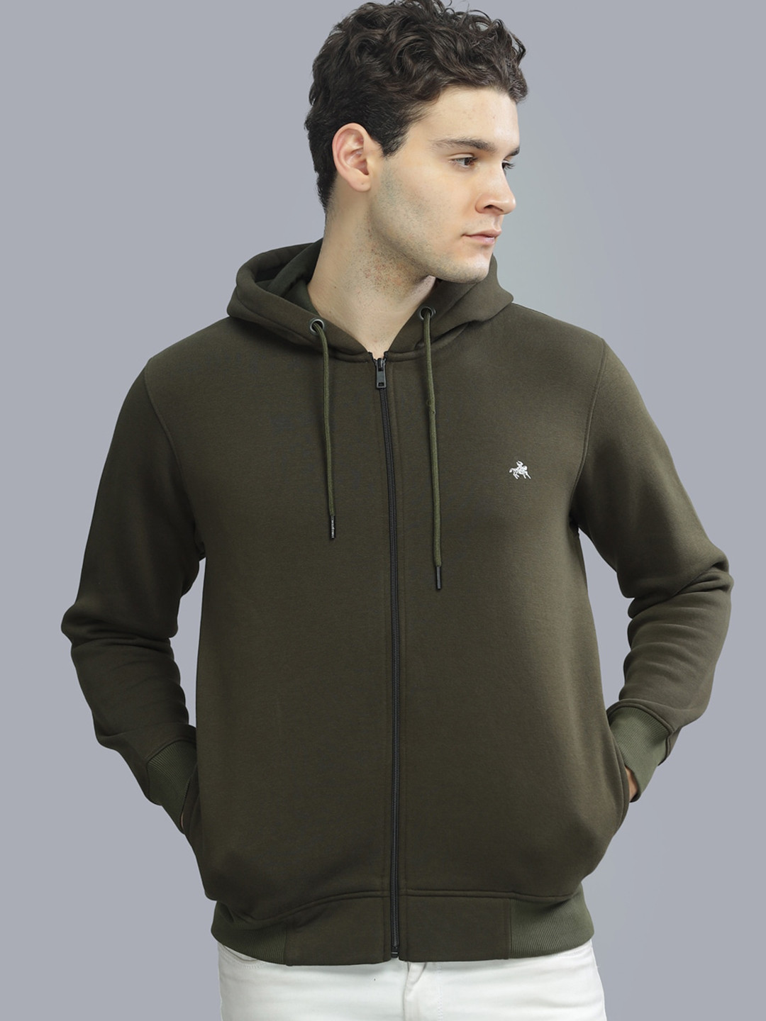 

Parcel Yard Hooded Front-Open Anti Odour Fleece Cotton Sweatshirt, Olive