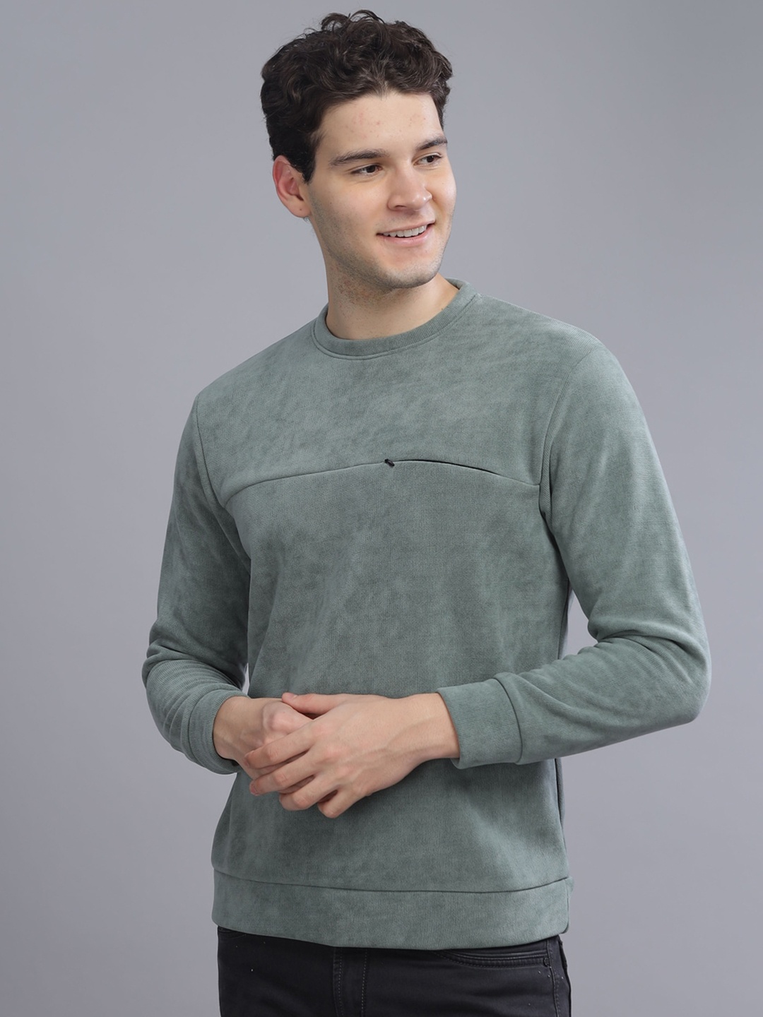 

Parcel Yard Round Neck Long Sleeeves Anti Odour Cotton Pullover, Green