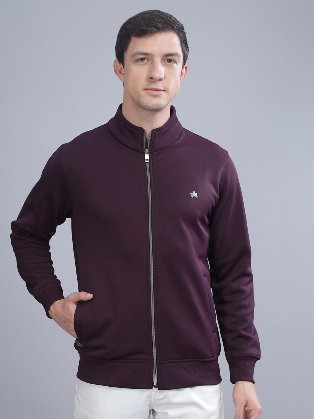 

Parcel Yard Mock Collar Front-Open Anti Odour Sweatshirt, Burgundy