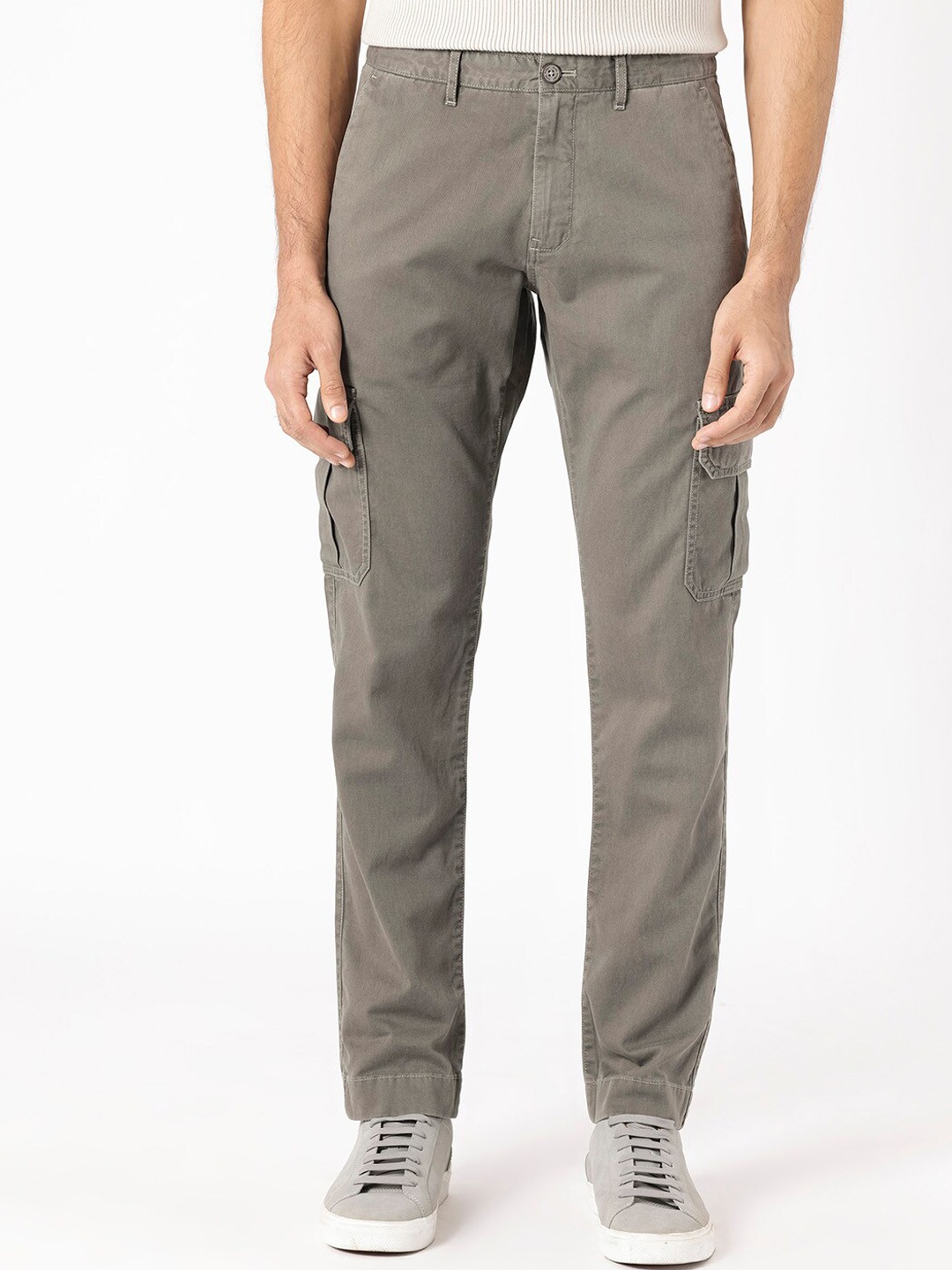 

RARE RABBIT Men Inbuil Mid-Rise Slim Fit Cotton Cargo Trouser, Grey