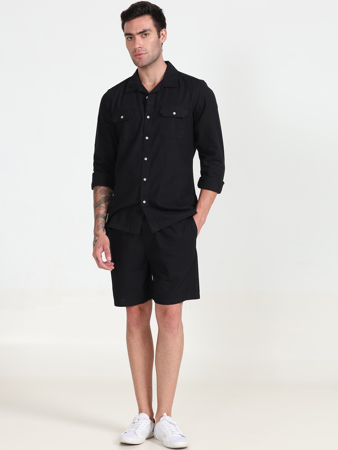 

POE Shirt With Mid Rise Shorts, Black