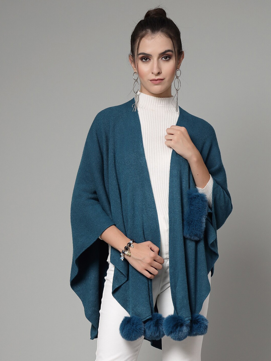 

Mafadeny Open Front Longline Poncho, Teal