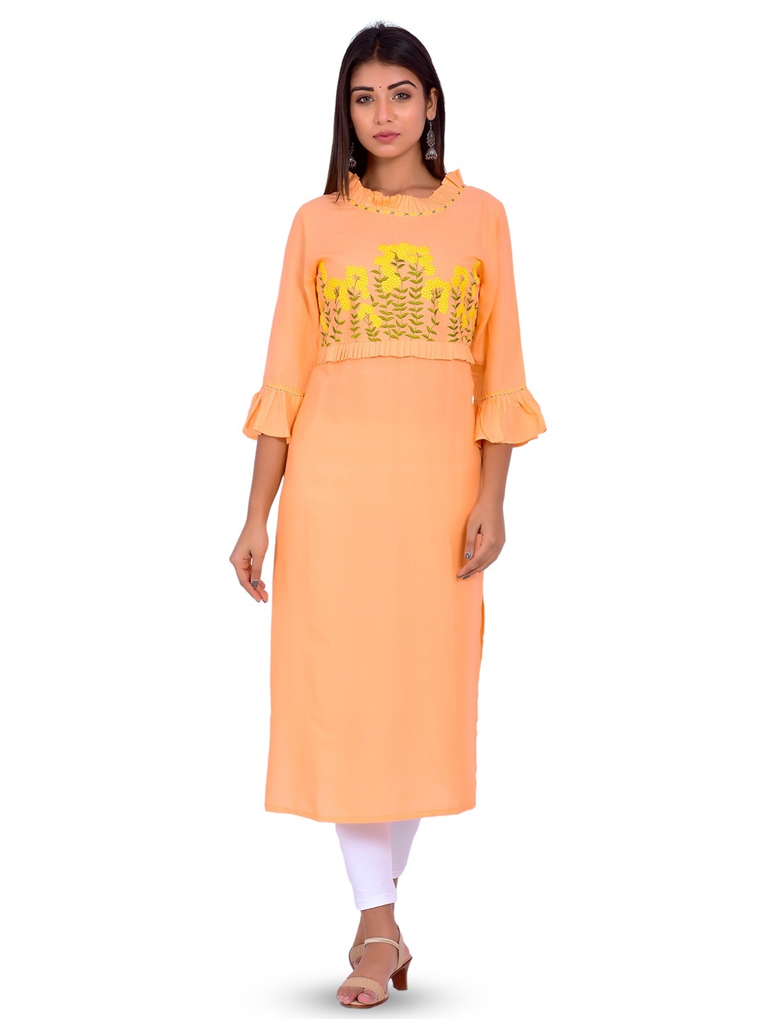 

misbis Floral Embroidered Pleated Straight Kurta, Peach