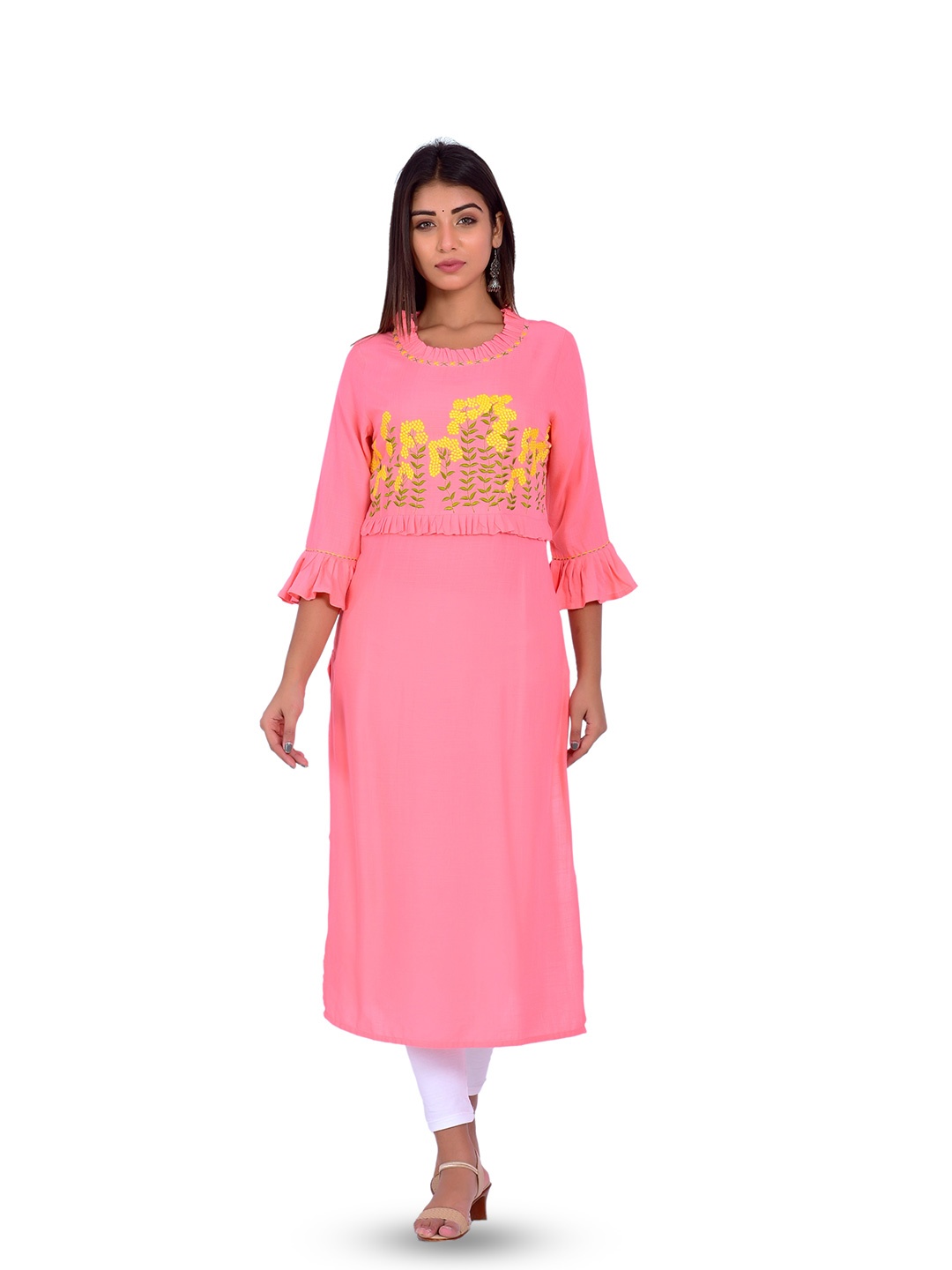 

misbis Floral Embroidered Pleated Straight Kurta, Pink