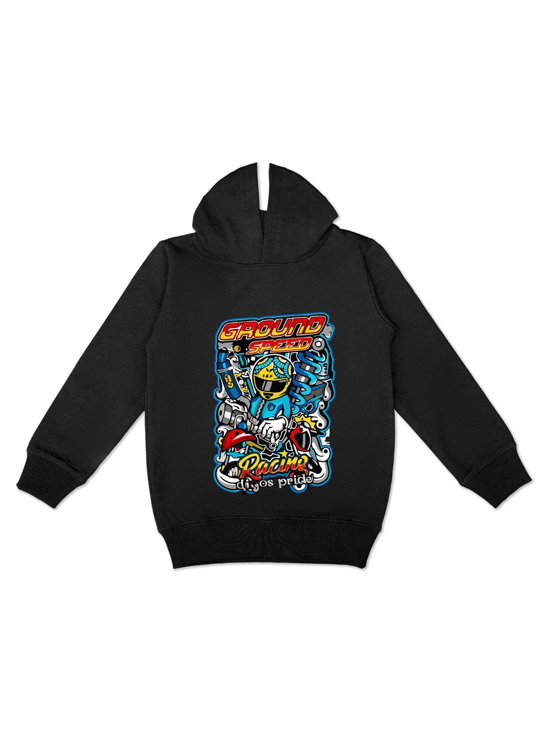 

HERE&NOW Boys Graphic Printed Hooded Fleece Pullover Sweatshirt, Black