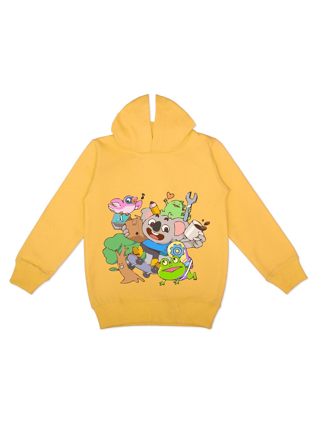 

HERE&NOW Girls Graphic Printed Hooded Fleece Pullover Sweatshirt, Yellow