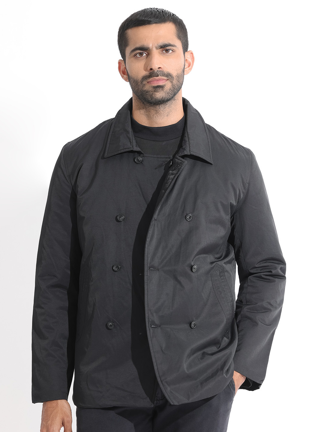 

RARE RABBIT Men Merjon Tailored Fit Spread Collar Padded Jacket, Black