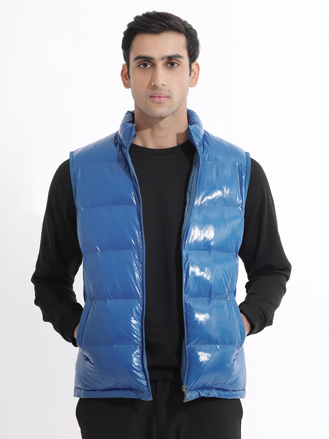 

RARE RABBIT Men Cover Puffer Mock Collar Jacket, Blue