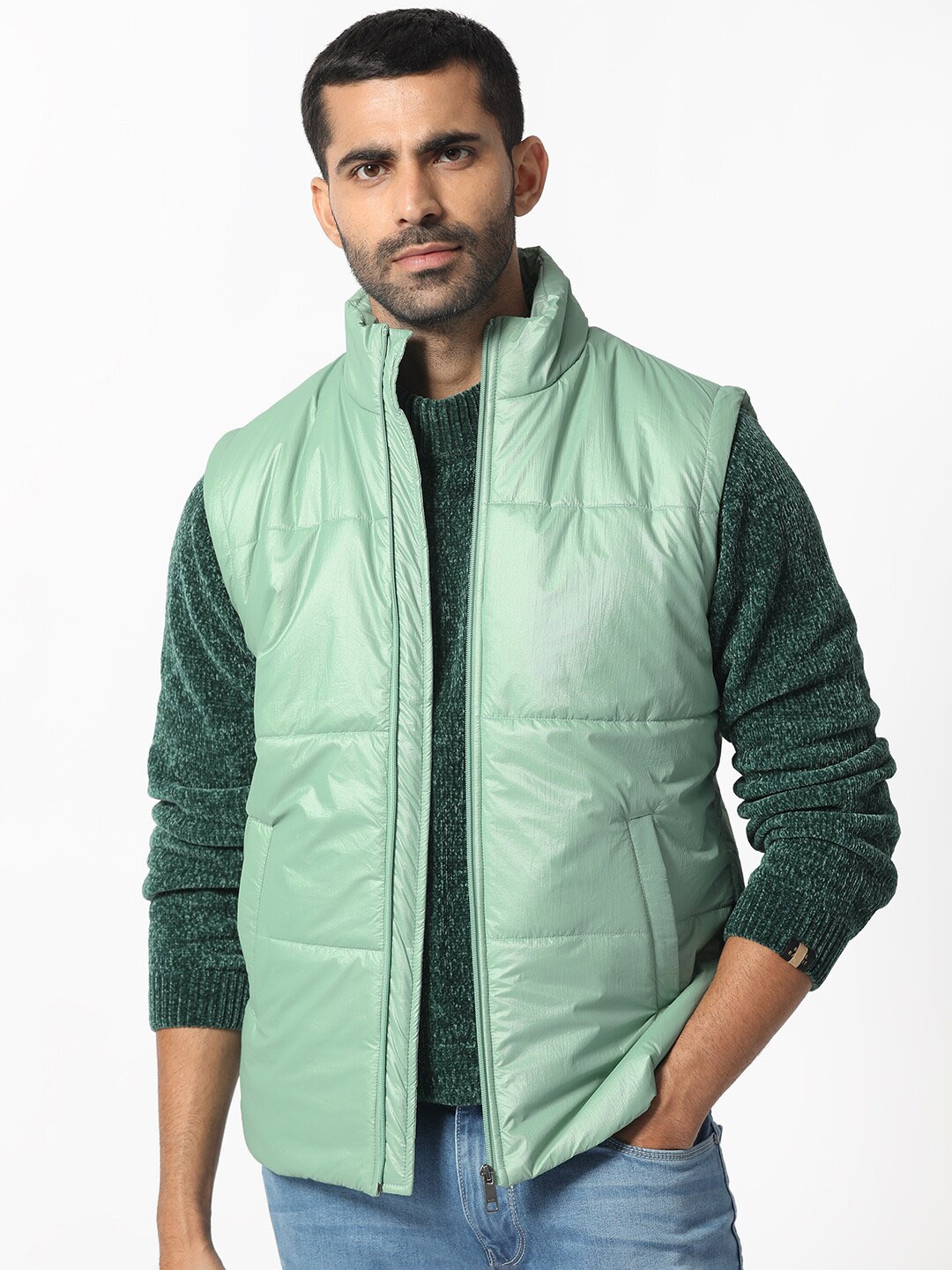 

RARE RABBIT Men Colson Puffer Mock Collar Padded Jacket, Green