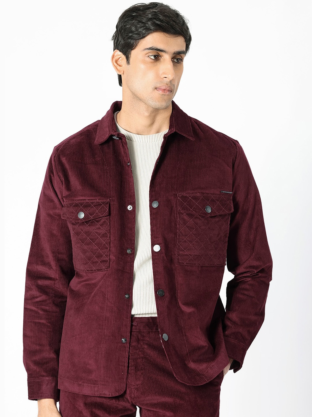 

RARE RABBIT Men Upto Tailored Fit Spread Collar Cotton Jacket, Maroon