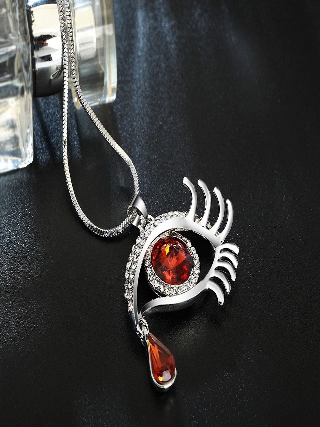 

UNIVERSITY TRENDZ Silver Plated Stone Studded Evil Eye Pendant With Chain