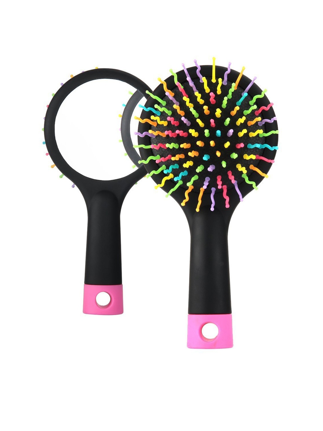 

Alexvyan Rainbow Bristles Travel Hair Brush with Make up Mirror, Black