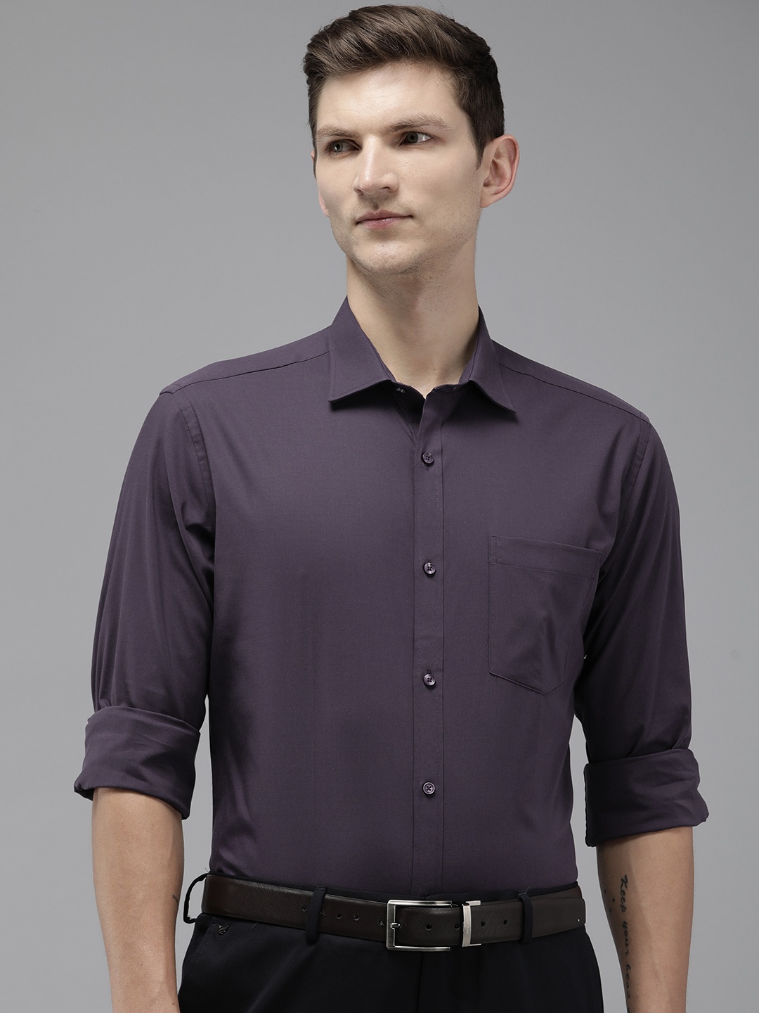 

Park Avenue Slim Fit Opaque Cutaway Collar Formal Shirt, Purple