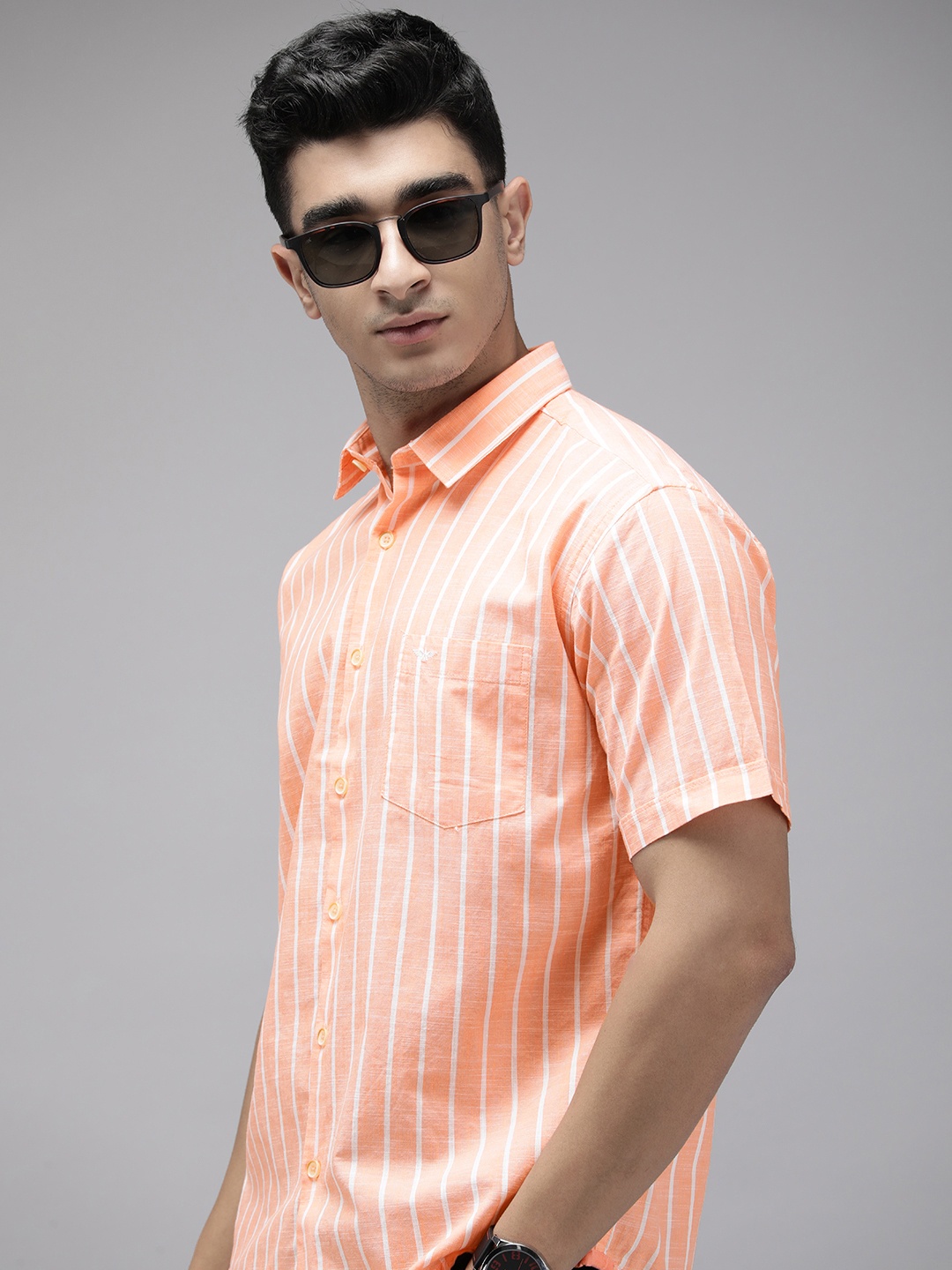 

Park Avenue Pure Cotton Slim Fit Striped Casual Shirt, Orange