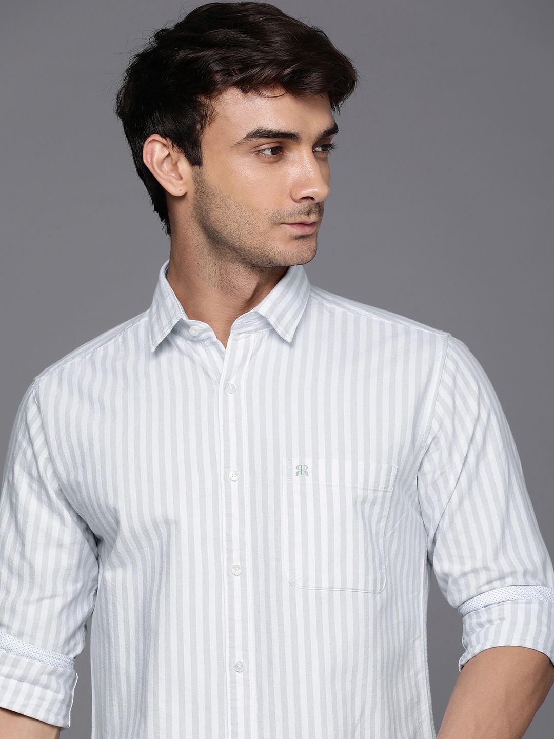 

Raymond Slim Fit Striped Pure Cotton Casual Shirt, Green