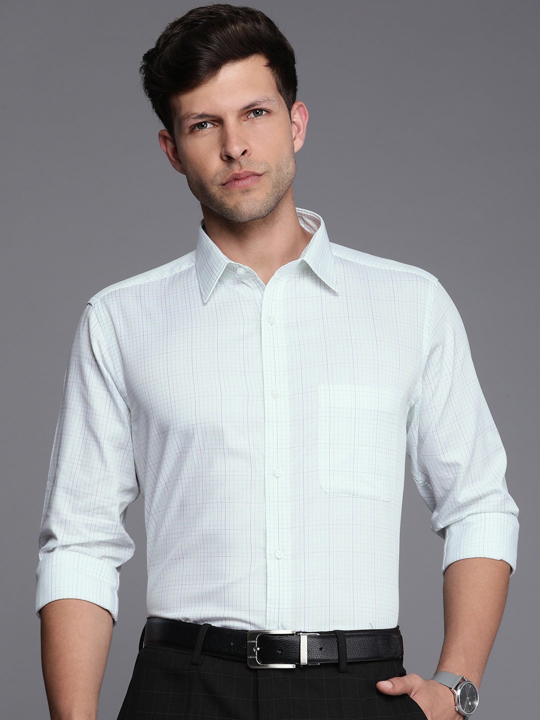 

Raymond Slim Fit Checked Pure Cotton Formal Shirt, White