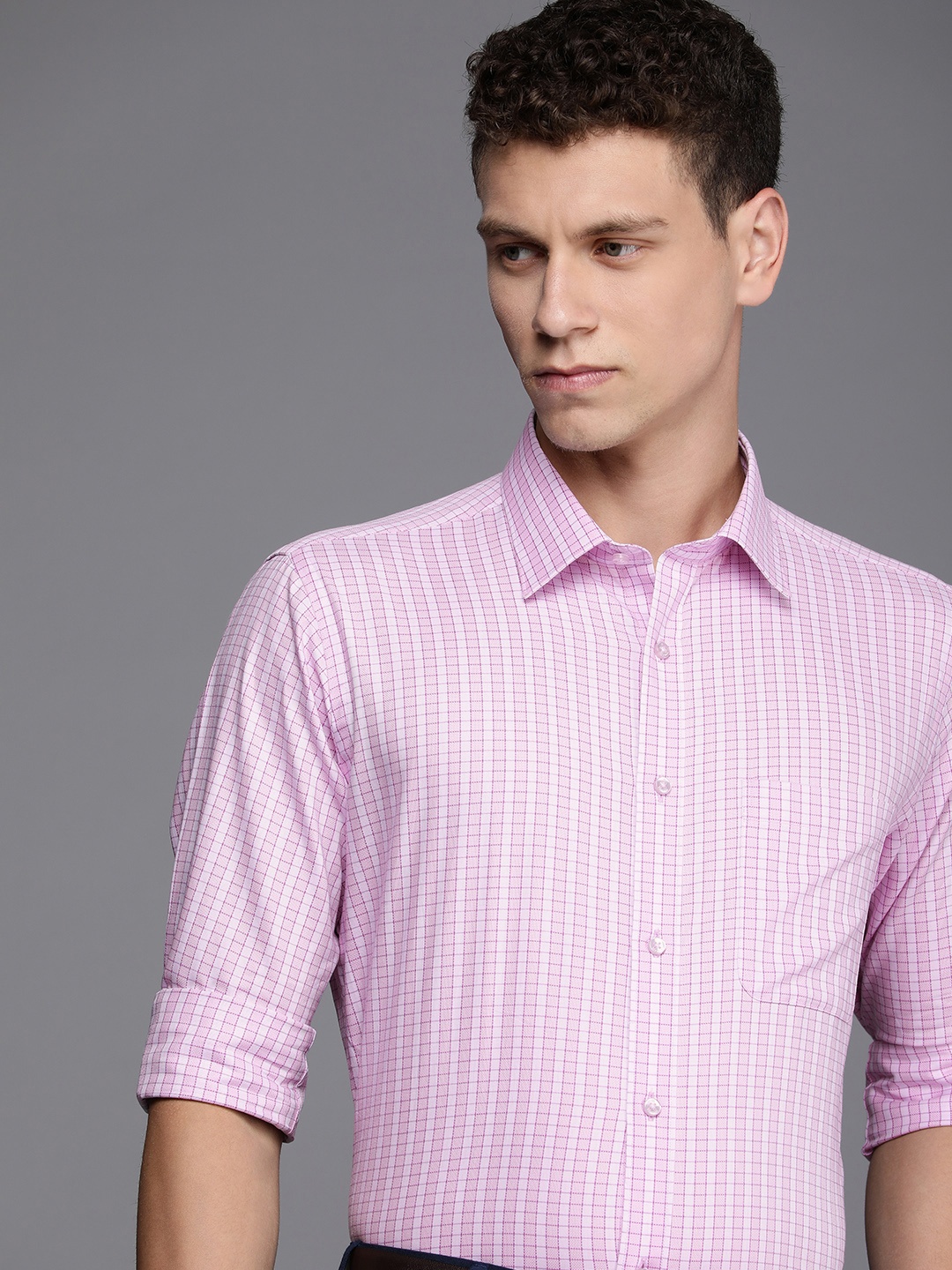 

Raymond Slim Fit Self Checked Opaque Pure Cotton Formal Shirt, Lavender