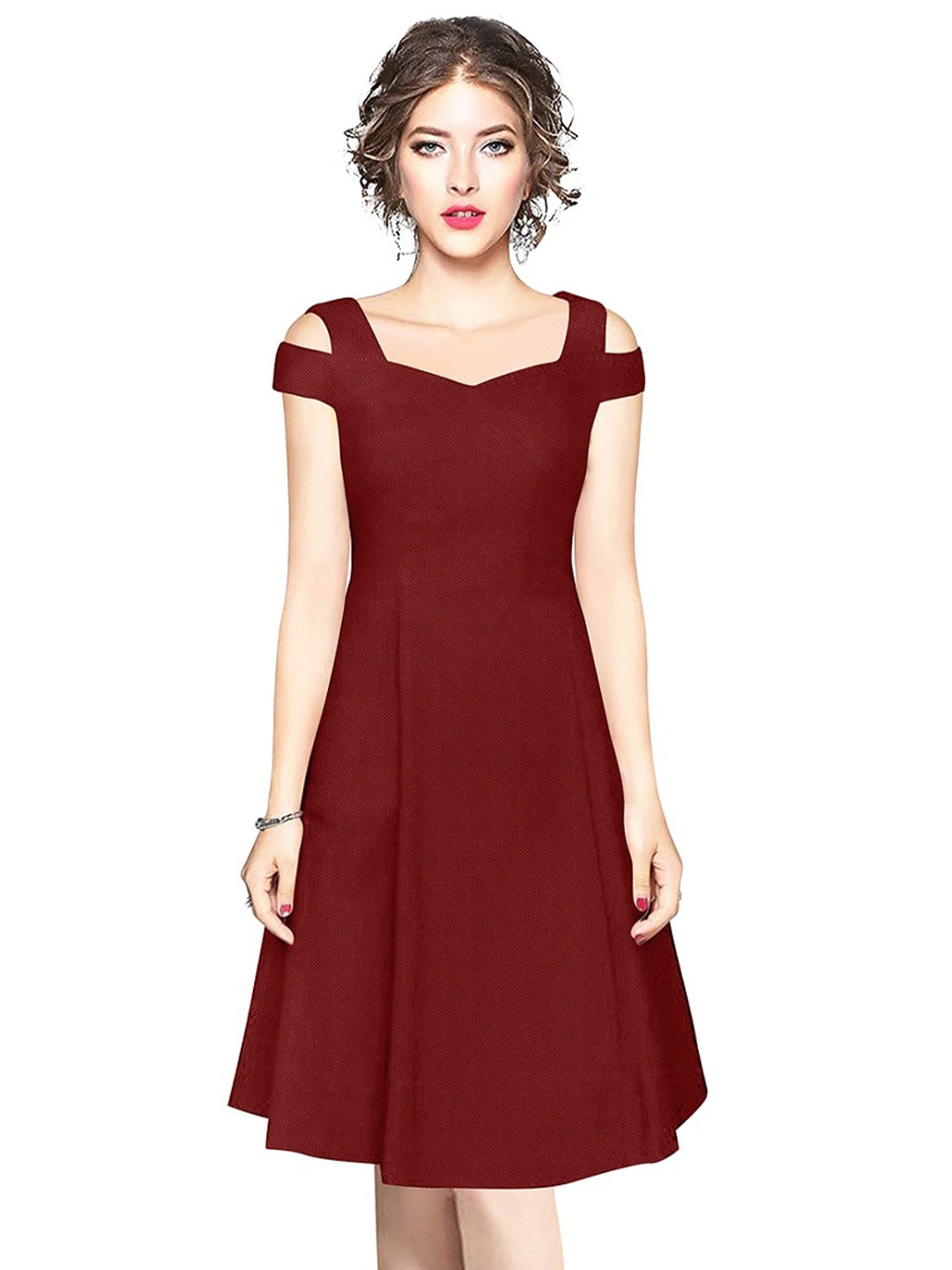 

BAESD Shoulder Straps Cold-Shoulder A-Line Dress, Maroon