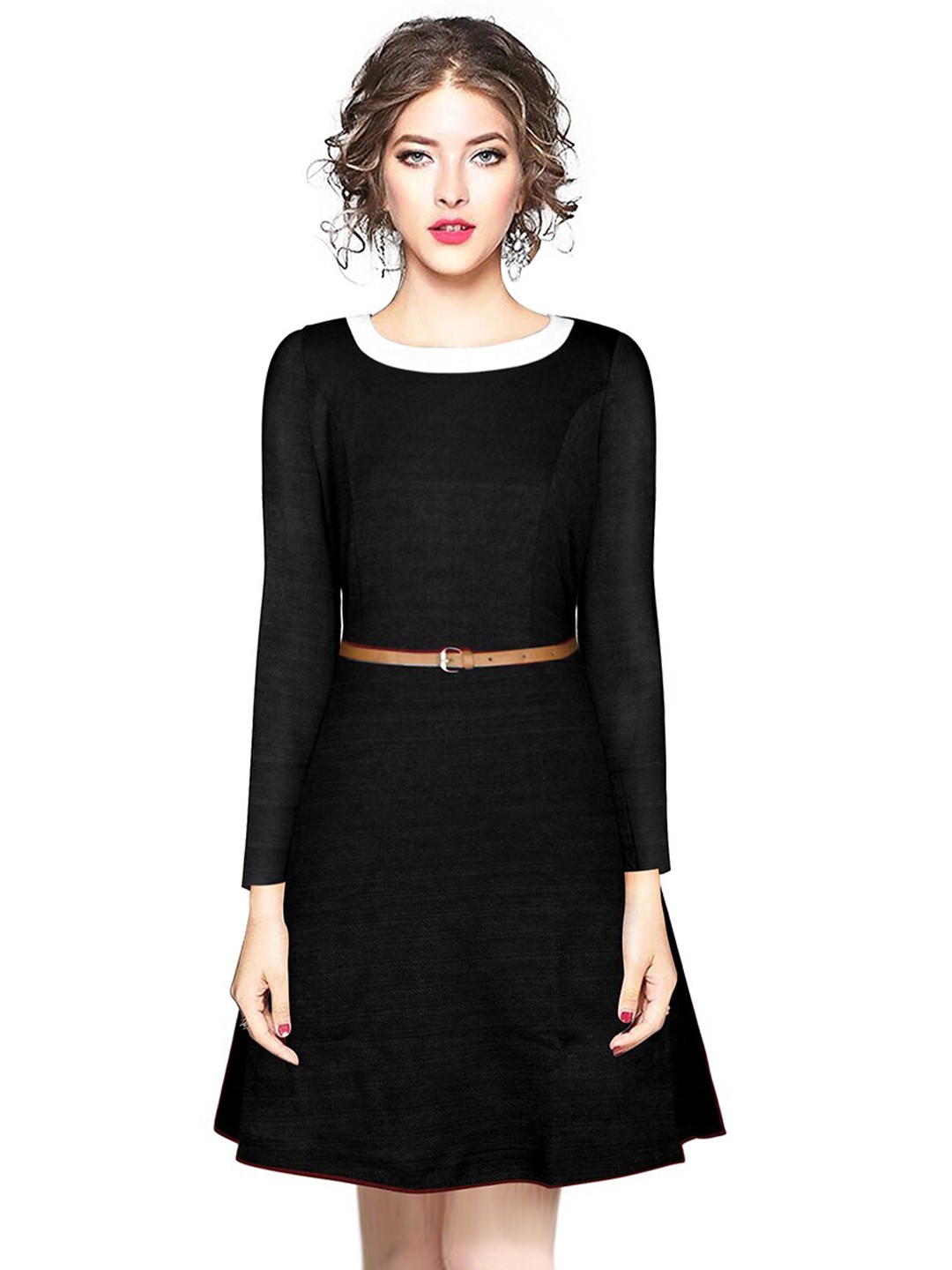 

BAESD Round Neck Fit & Flare Dress, Black
