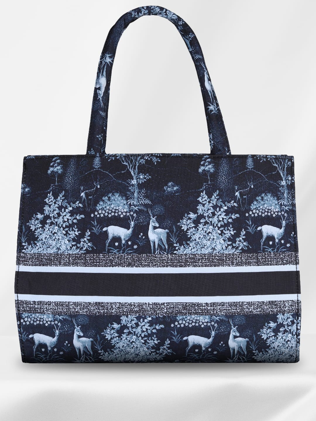 

MINI WESST Floral Printed Oversized Structured Shoulder Bag Up to 16 inch, Blue