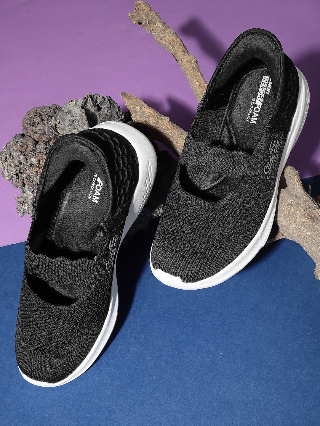 

ASIAN Women Textured Textile Contrast Sole Slip-On Sneakers, Black