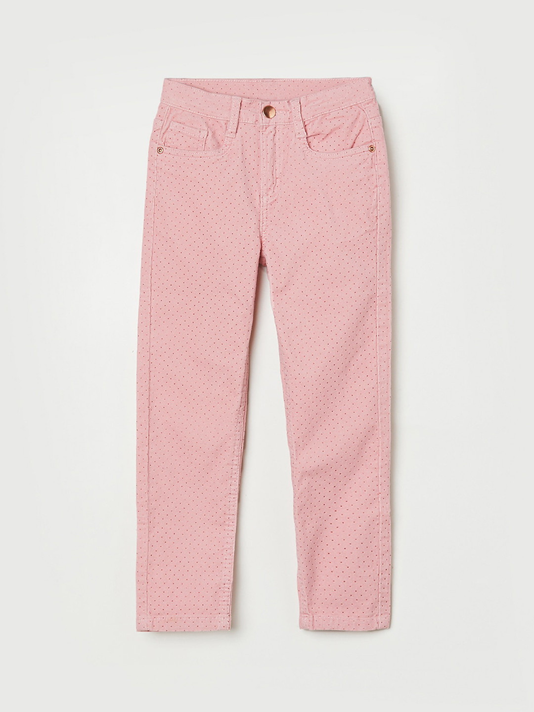 

Fame Forever by Lifestyle Girls Polka Dots Printed Cotton Slim Fit Regular Trousers, Pink