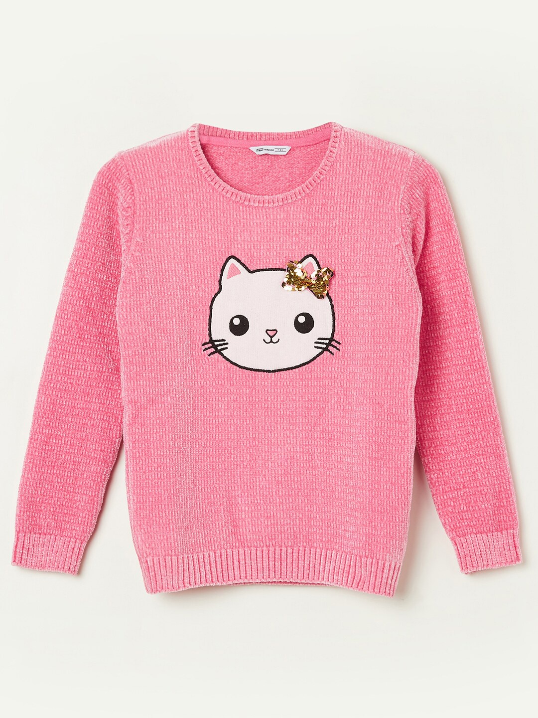

Fame Forever by Lifestyle Girls Cable Knit Pullover With Embellished Detail, Pink