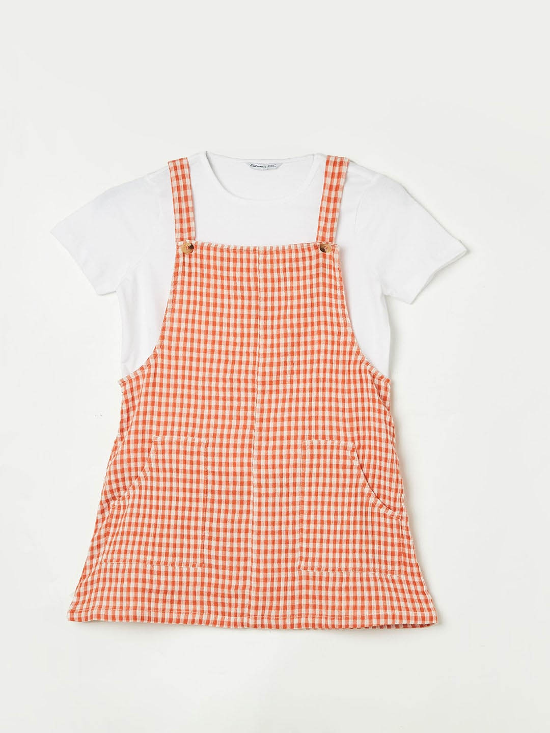 

Fame Forever by Lifestyle Girls Checked Pure Cotton Pinafore Dress, Rust