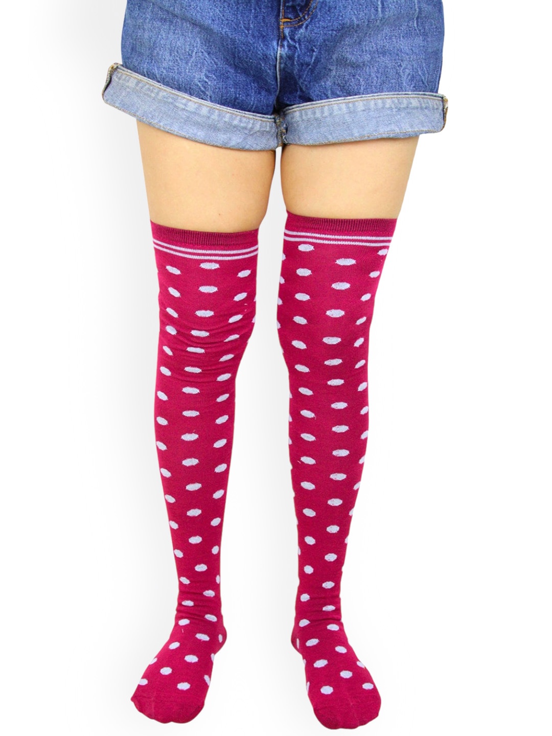 

BAESD Polka Dots Patterned Above Knee Cotton Socks, Pink