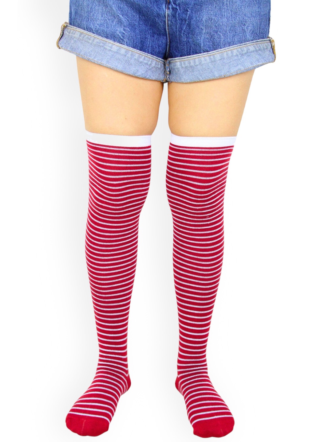 

BAESD Striped Cotton Patterned Above Knee Stockings, Red