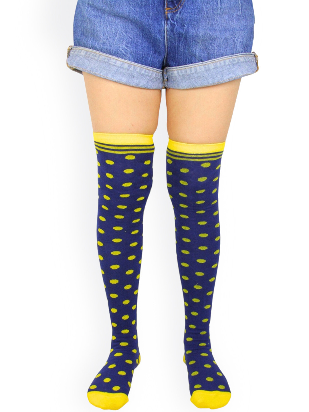 

BAESD Polka Dots Cotton Patterned Above Knee Socks, Blue