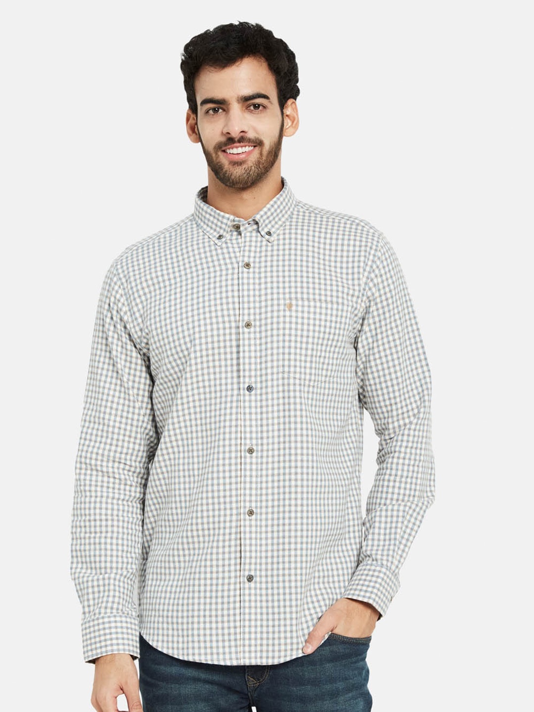 

METTLE Checked Cotton Casual Shirt, Blue