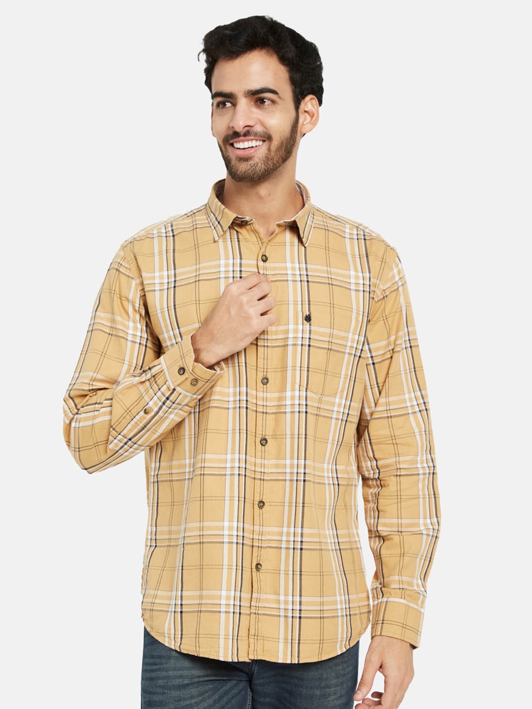 

METTLE Tartan Checks Cotton Casual Shirt, Yellow