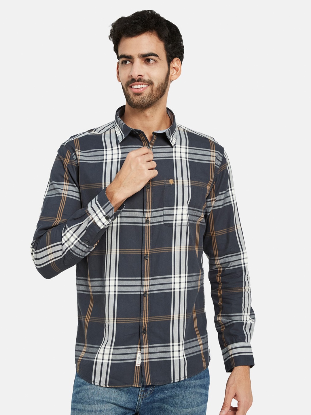 

METTLE Tartan Checked Cotton Opaque Casual Shirt, Grey